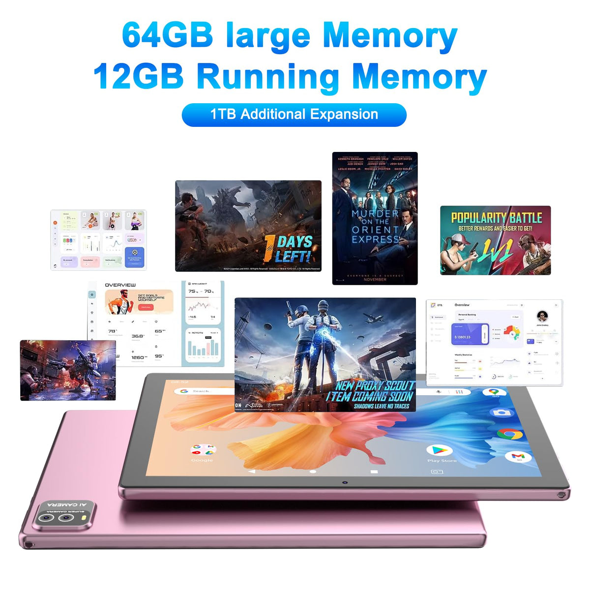 10 Inch Android Tablet with Keyboard 12GB RAM 64GB ROM C766634