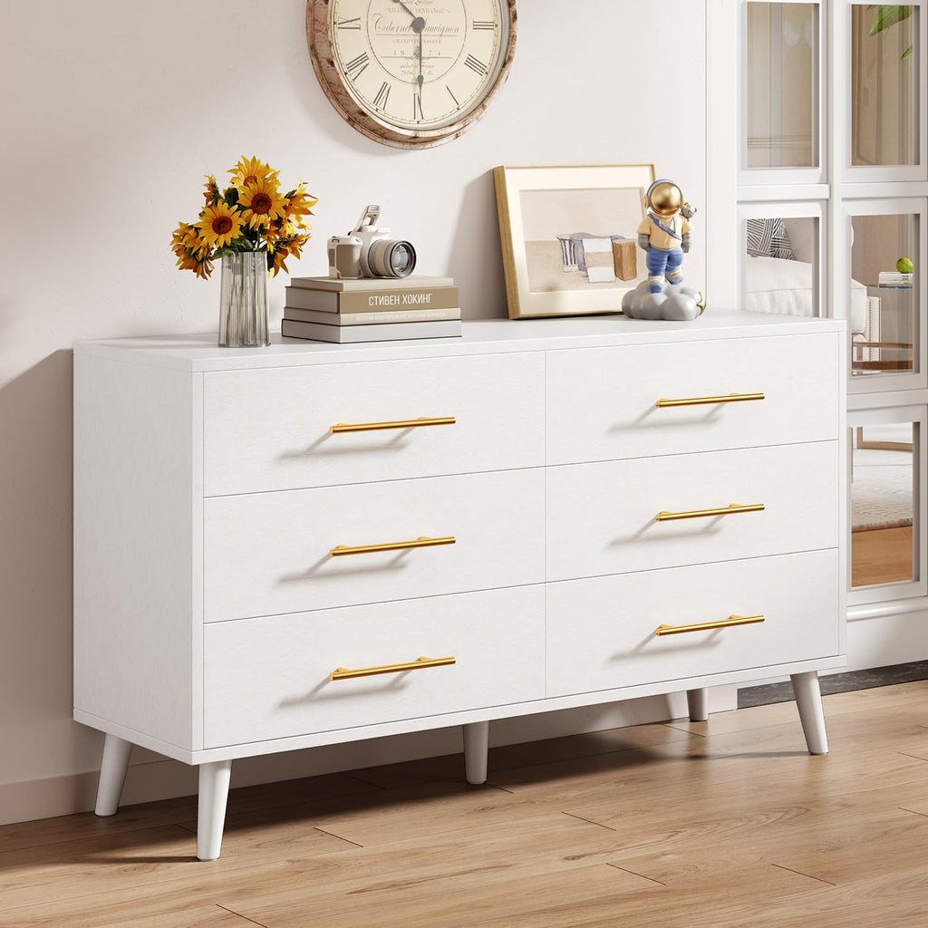 White 6 Drawer Wood Dresser N7818