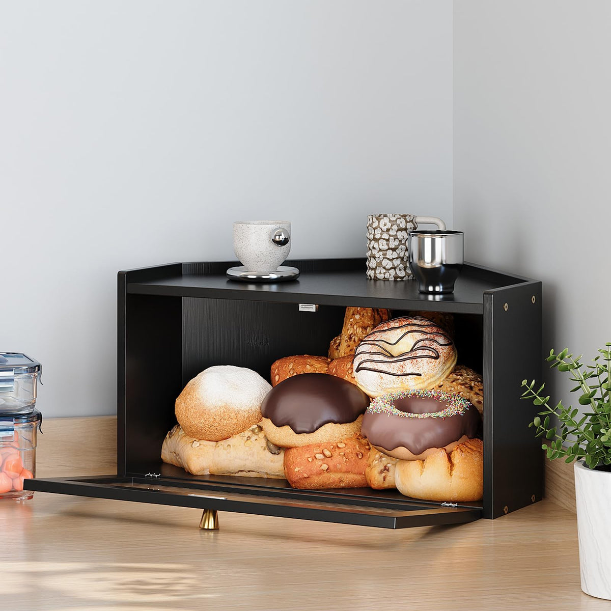 Bamboo Bread Box with Acrylic Door L548298