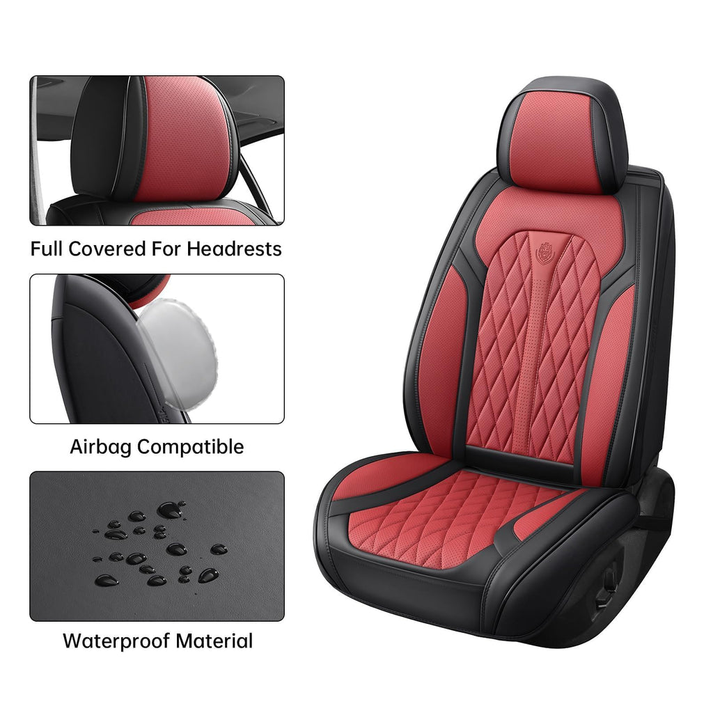 Red Black Leather Car Seat Covers Full Set Q4810