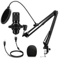 USB Condenser Cardioid Microphone with Boom Arm Stand and Shock Mount, Black O488