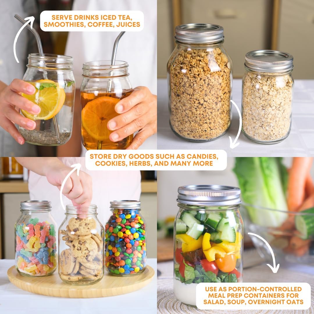 16 oz Regular Mouth Mason Jars Pack of 6 with Airtight Metal Lids S6263
