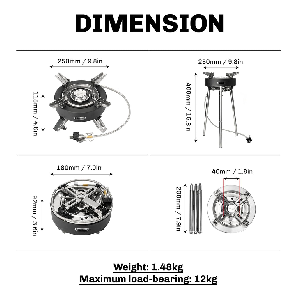 Camping Stove 4400W Gas Stove with Dual Preheating Tube P132