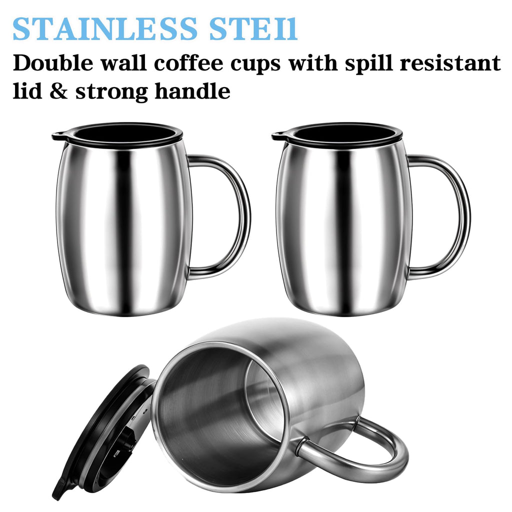 3 Pack 14 oz Insulated Stainless Steel Coffee Mug with Lid and Handle Y299021