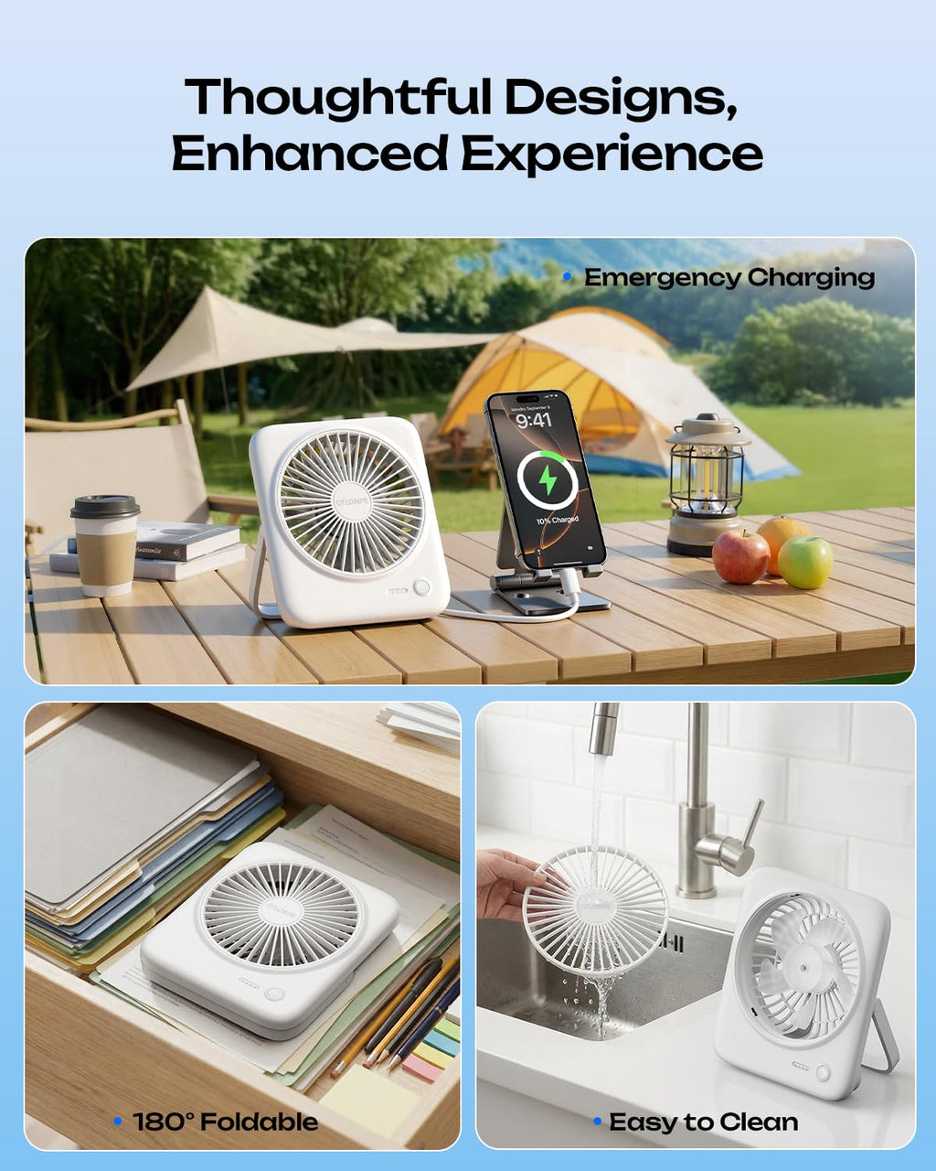 Portable Rechargeable Desk Fan 4000mAh 4-Speed 6.5 Inch White F288710