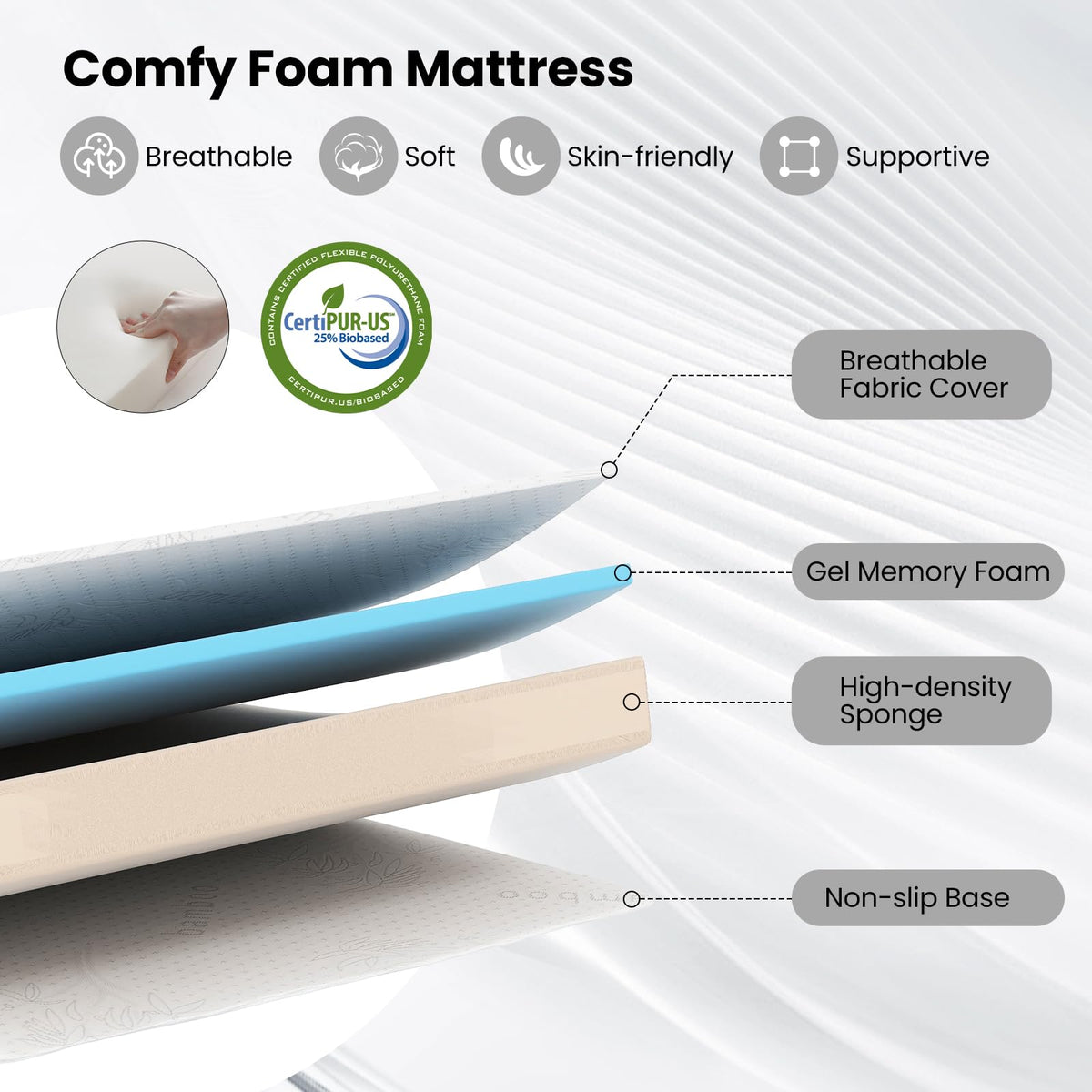 Twin Folding Bed with Memory Foam Mattress Y35471