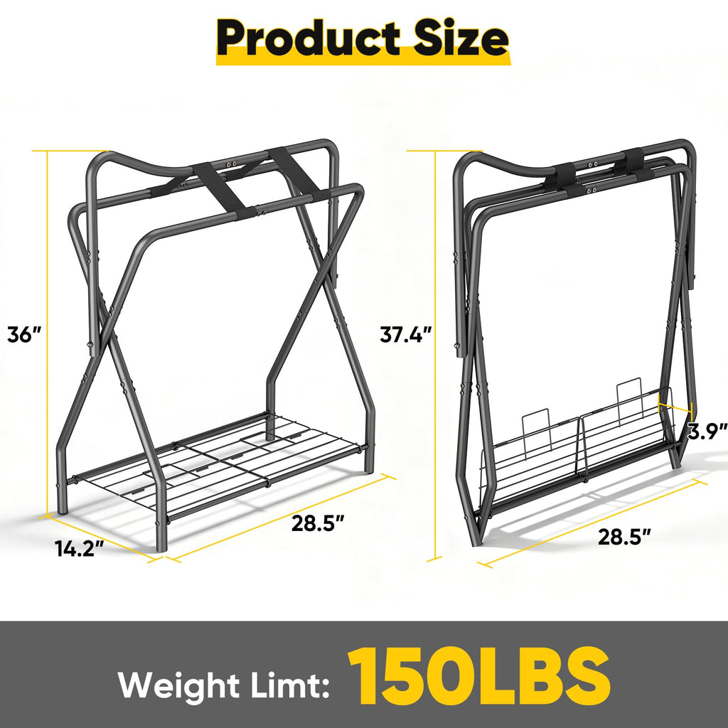 Foldable Black Horse Saddle Rack with Storage C112