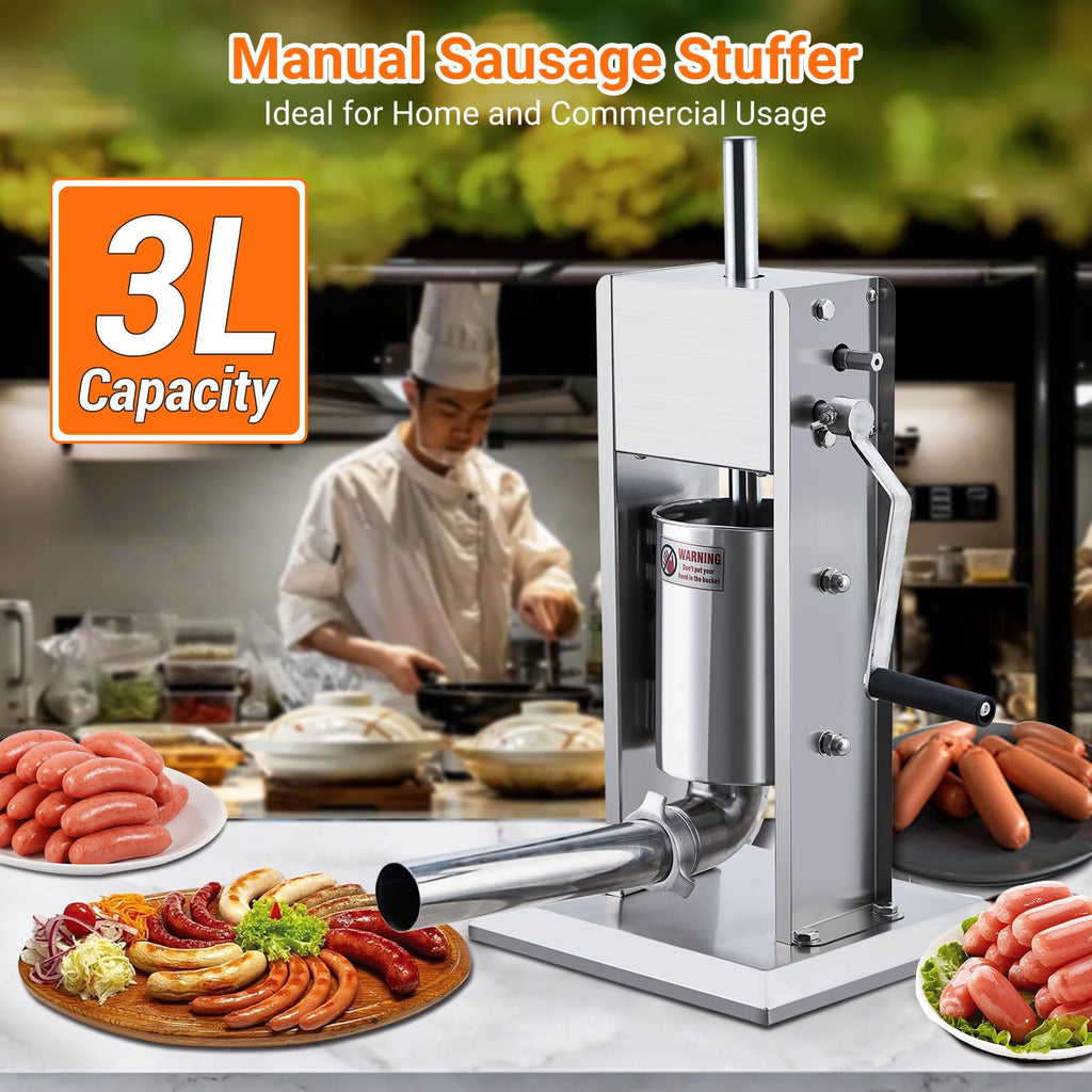 Manual 7 LB Stainless Steel Sausage Stuffer with 4 Stuffing Tubes A140