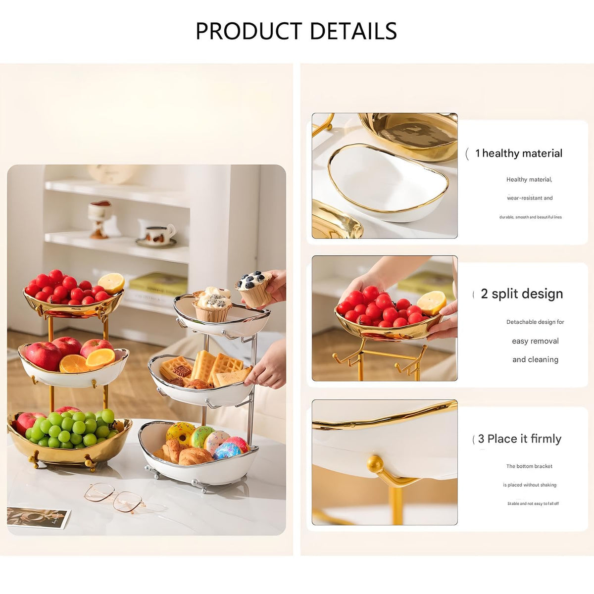 3 Tier Ceramic Fruit Bowl with Metal Stand I994752