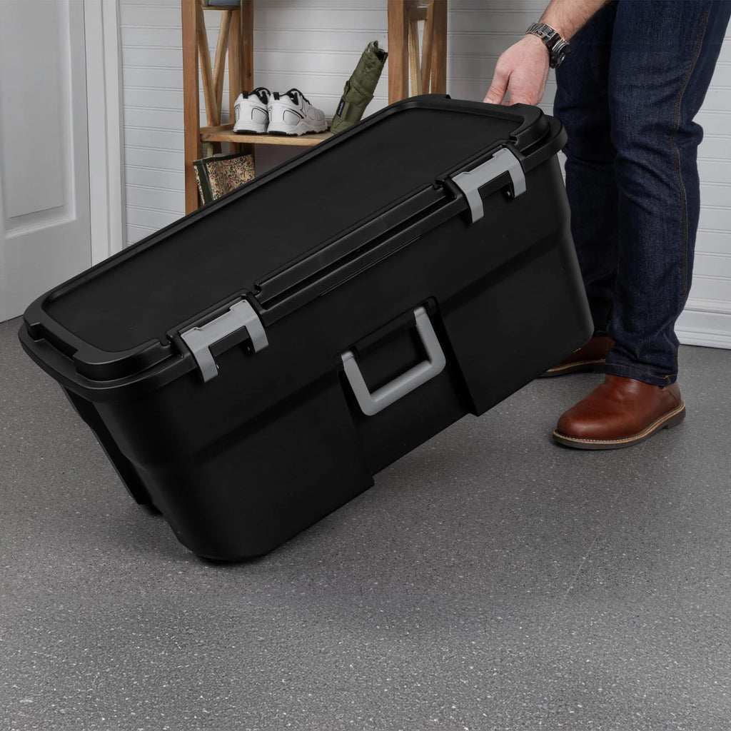 Black Plastic Storage Footlocker with Wheels D30323