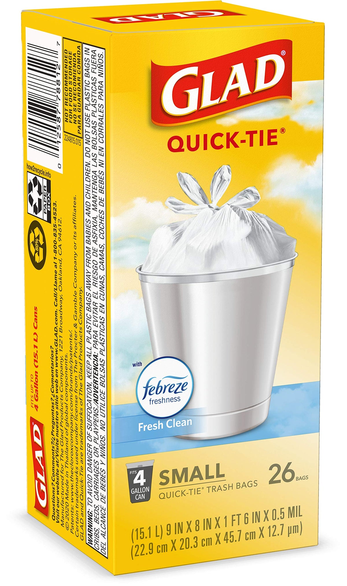 4 Gallon White Trash Bags, 26 Count (Pack of 6) G49620