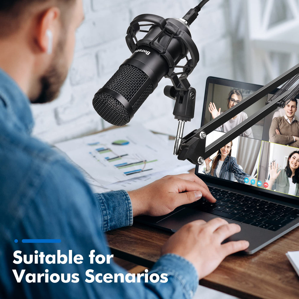 USB Condenser Cardioid Microphone with Boom Arm Stand and Shock Mount, Black O488