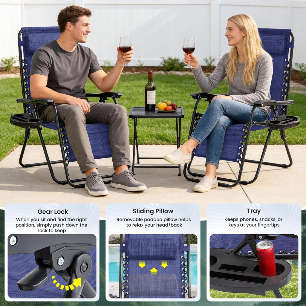 2 Pack Zero Gravity Outdoor Recliner Chair Blue D12956
