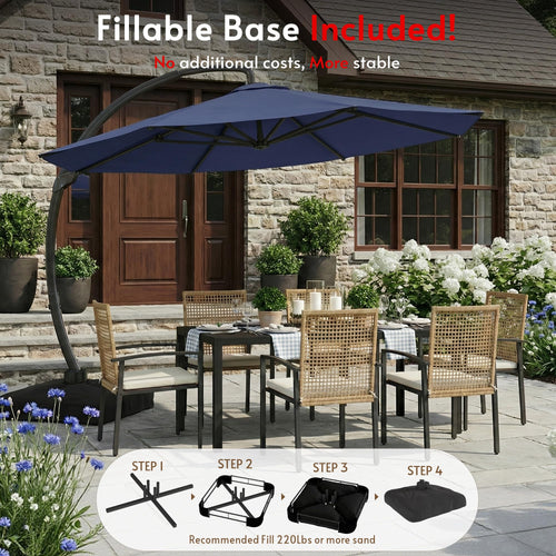 12FT Navy Blue Cantilever Patio Umbrella with Base E4580