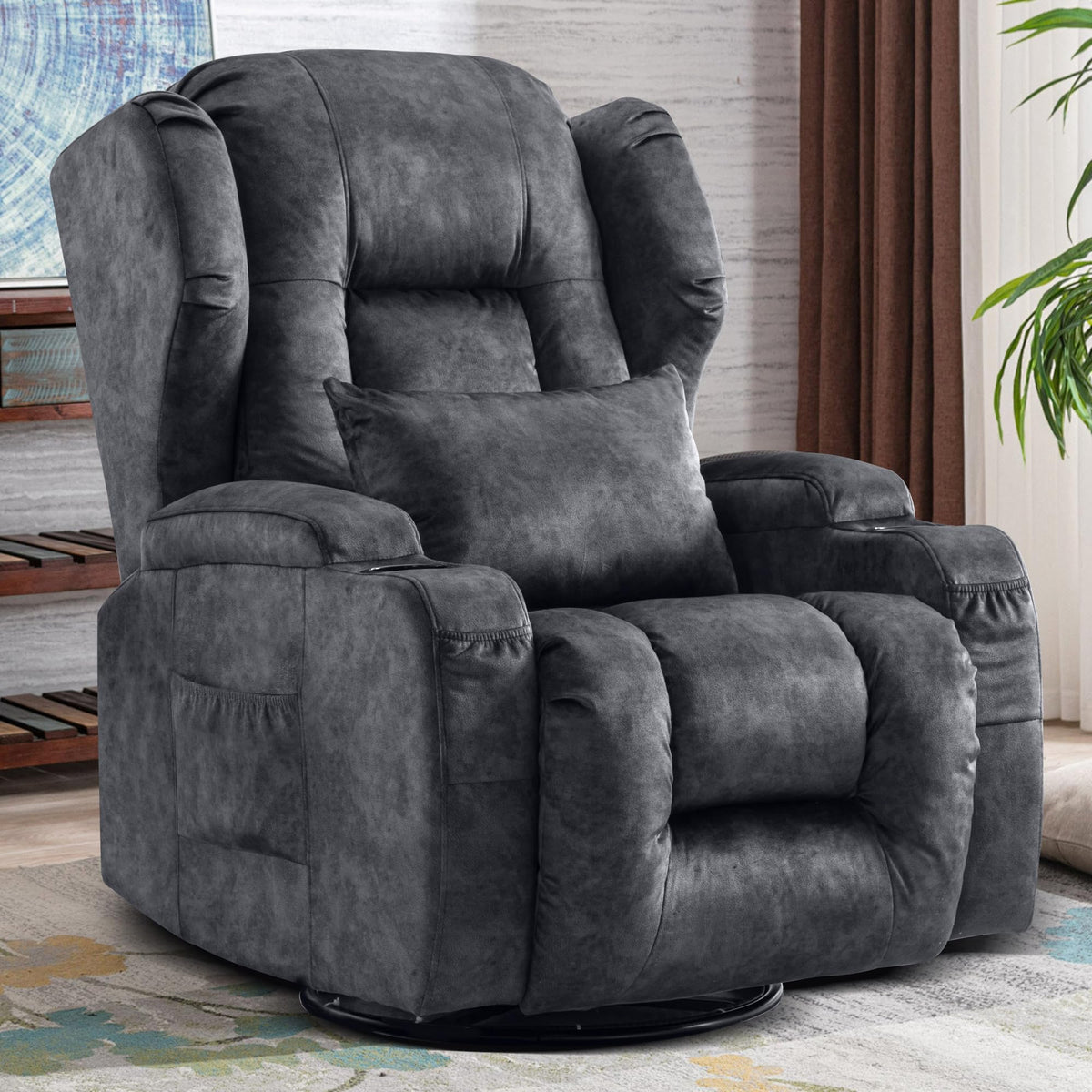 Manual Swivel Rocker Recliner Chair Velvet Grey G6107