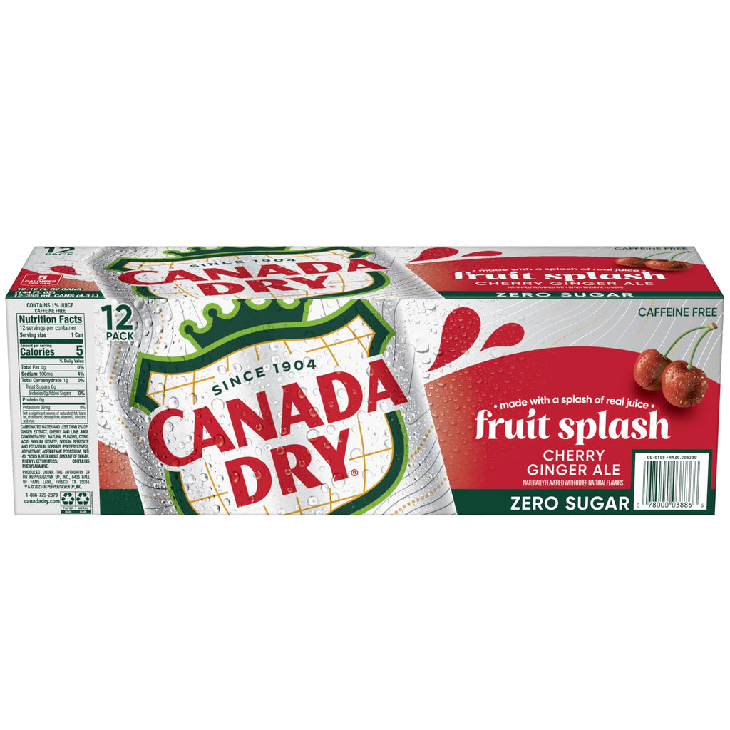 Zero Sugar Cherry Ginger Ale Soda, 12 fl. oz. Cans, 12 Pack U2515