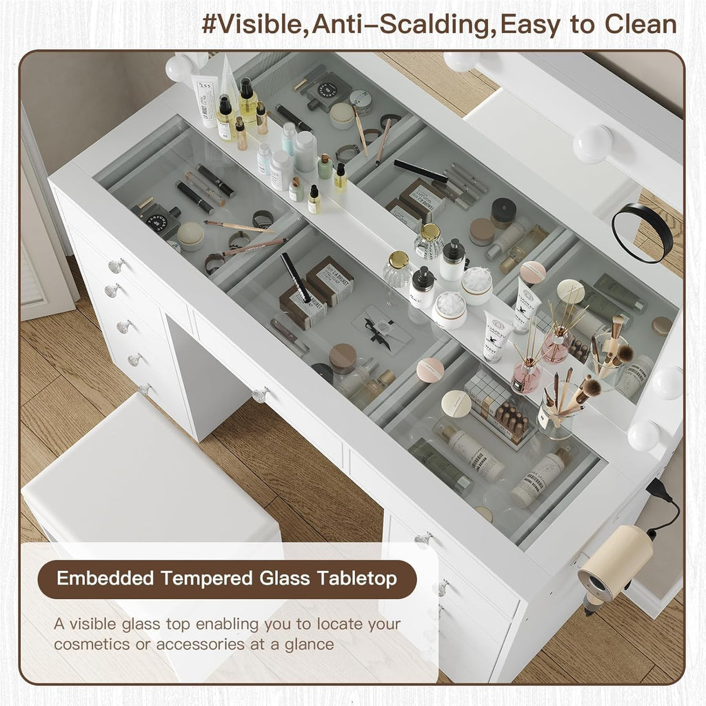 White Vanity Desk with Mirror and Chair P751