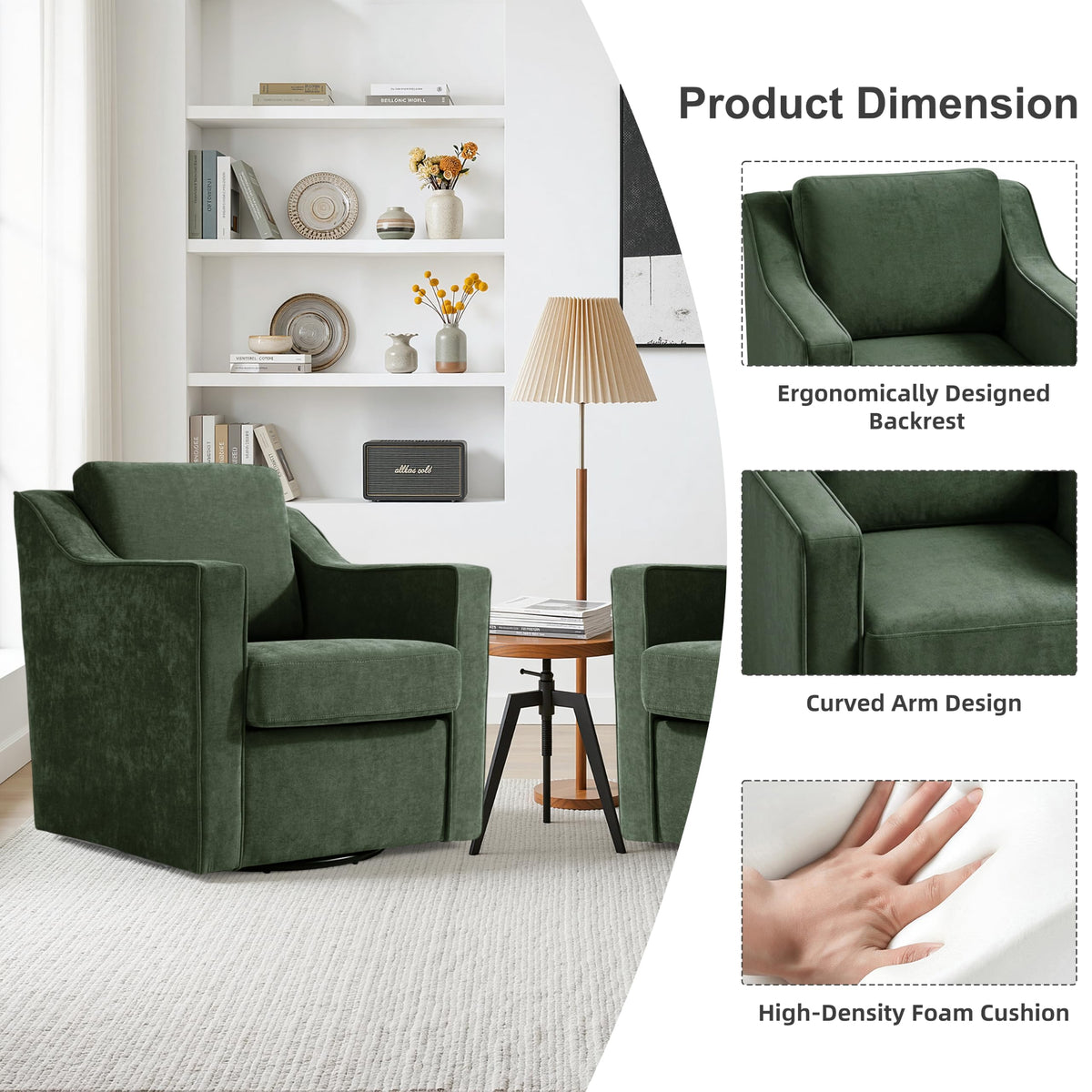 Green Swivel Accent Chairs Set of 2 V107