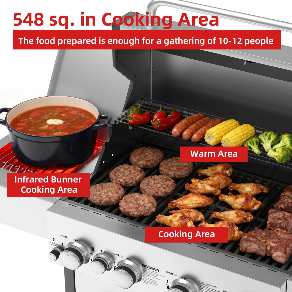 4 Burner Gas Grill with Side Burner and Wheels O985404