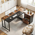 61" L Shaped Office Desk with Wood Drawers D695