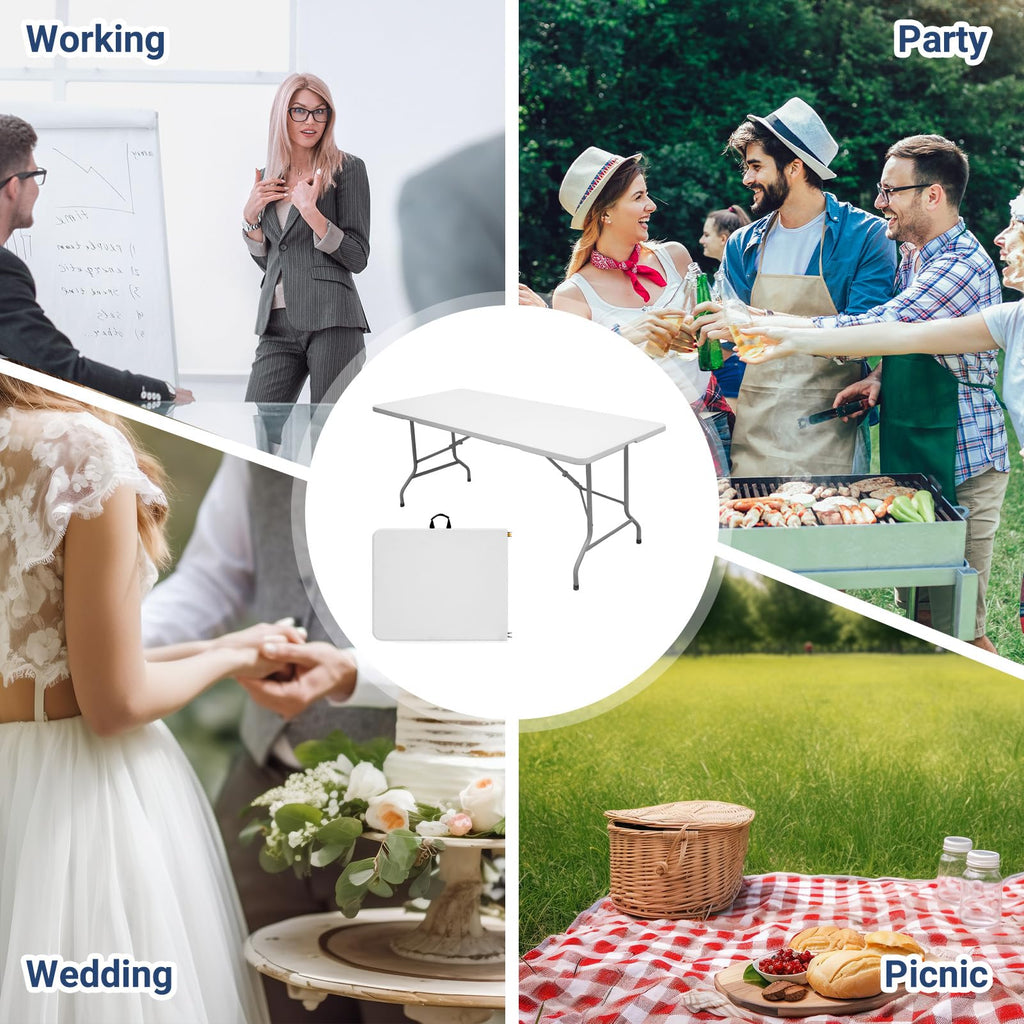 6ft Heavy Duty White Folding Table with Carrying Handle Z486