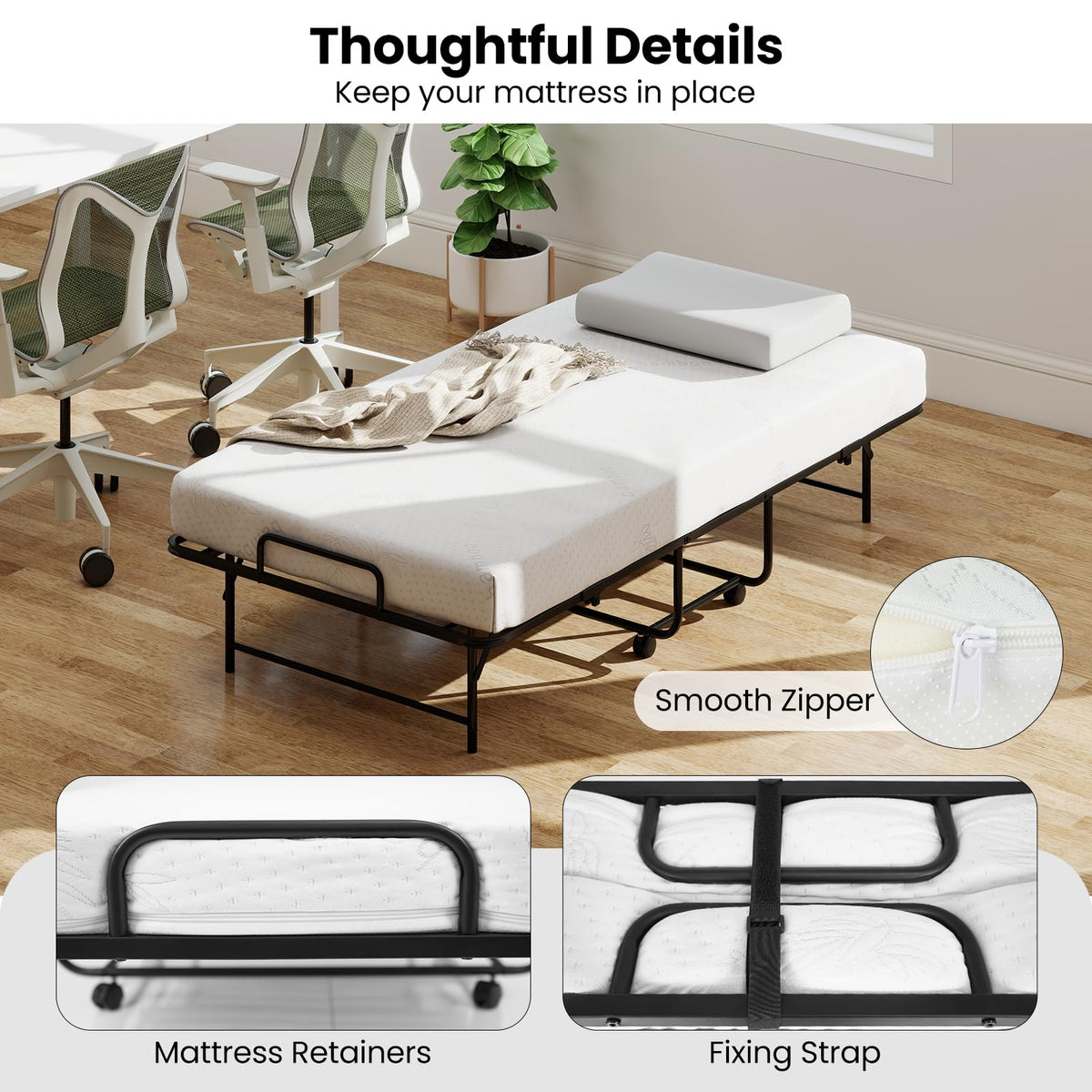 Twin Folding Bed with Memory Foam Mattress Y35471