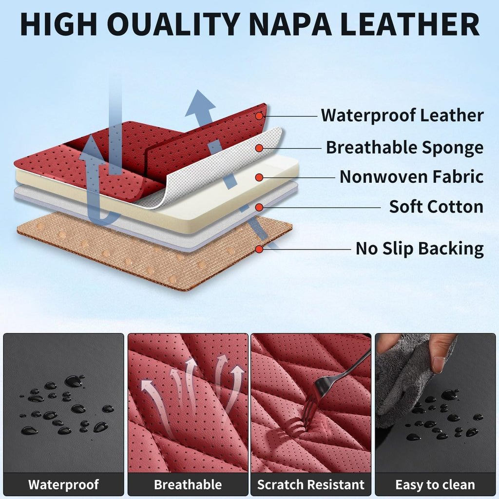 Red Black Leather Car Seat Covers Full Set Q4810