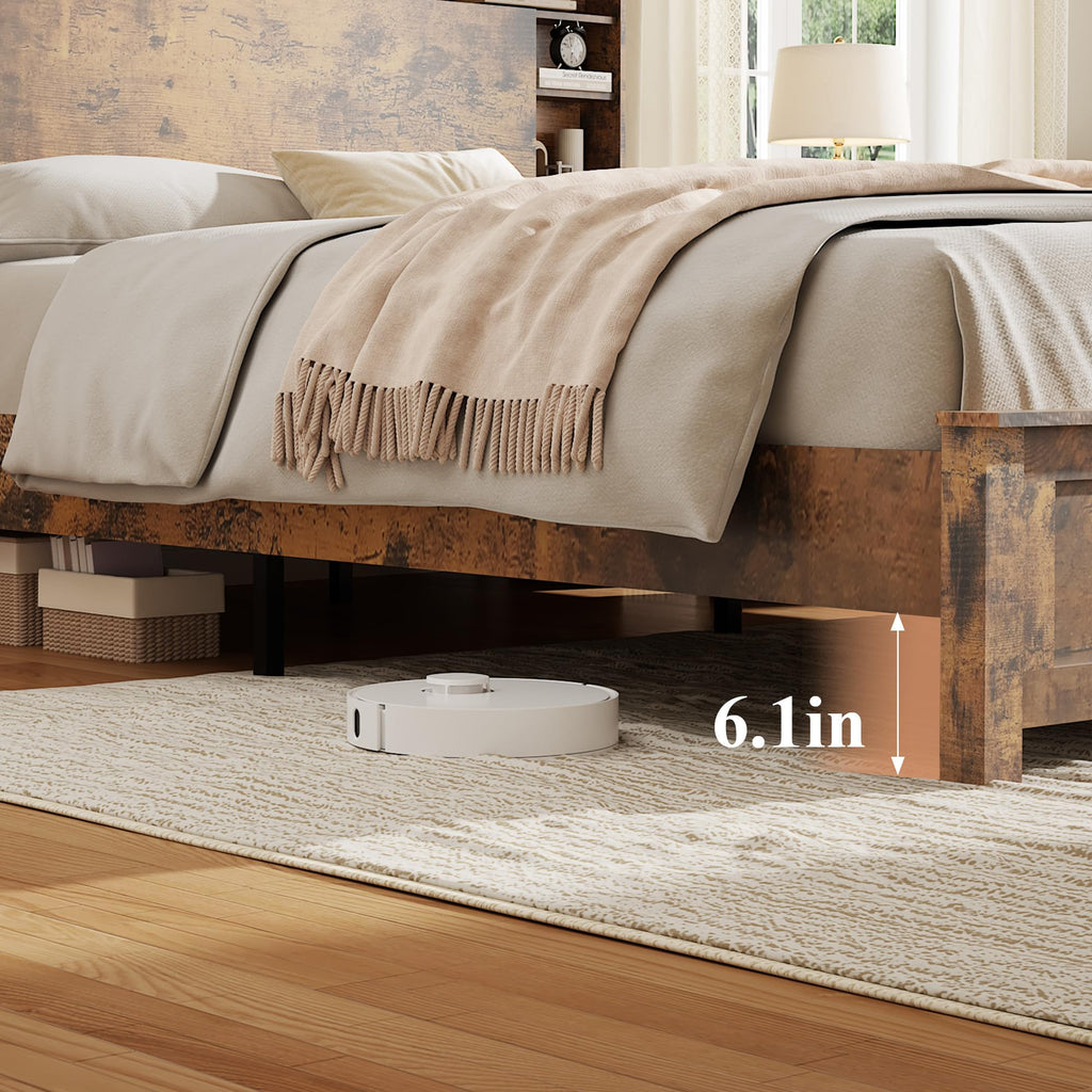 Full Size Storage Headboard Charging Station LED Platform Bed Frame N959582