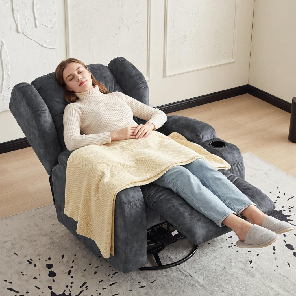 Manual Swivel Rocker Recliner Chair Velvet Grey G6107