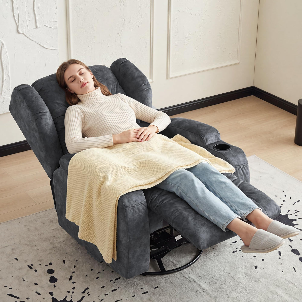 Manual Swivel Rocker Recliner Chair Velvet Grey G6107