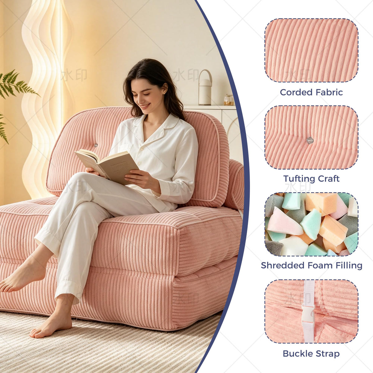 Pink Folding Futon Sleeper Sofa Bed Chair T73835