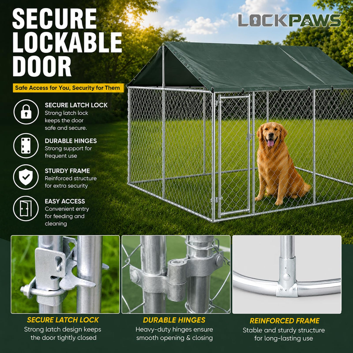 10x10FT Heavy Duty Galvanized Steel Outdoor Dog Kennel I529605