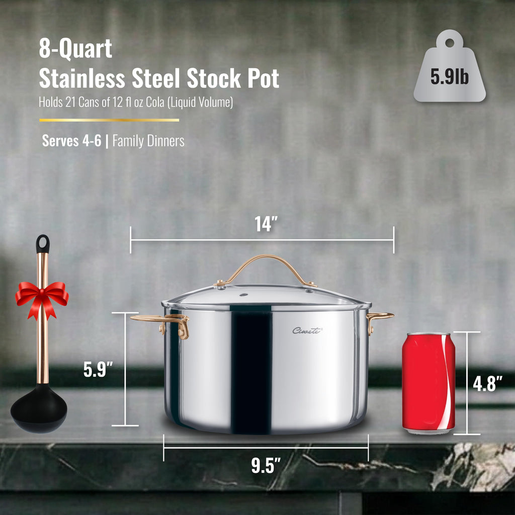 8 Quart 3 Ply Stainless Steel Stock Pot with Lid D87540
