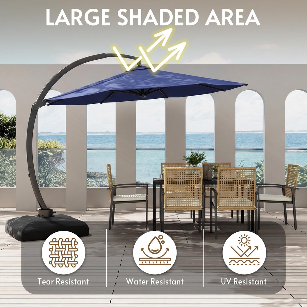 12FT Navy Blue Cantilever Patio Umbrella with Base E4580