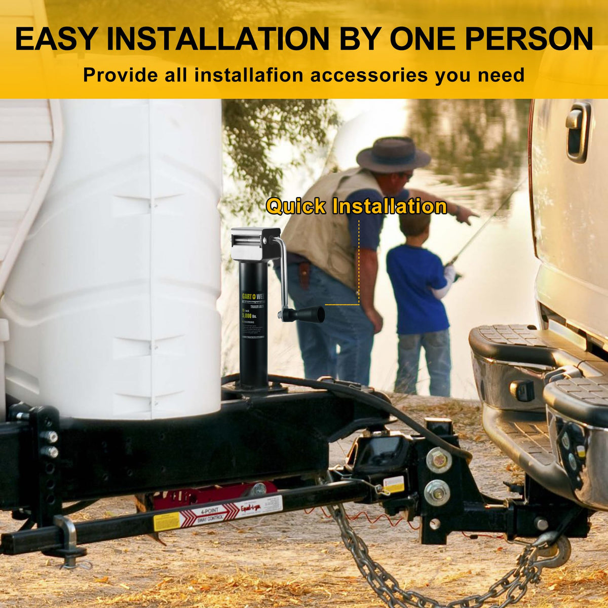 5000 lbs A-Frame Trailer Jack, 15" Vertical Travel with Adjustable Drop Leg P243