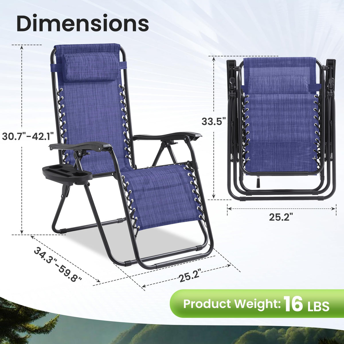 2 Pack Zero Gravity Outdoor Recliner Chair Blue D12956