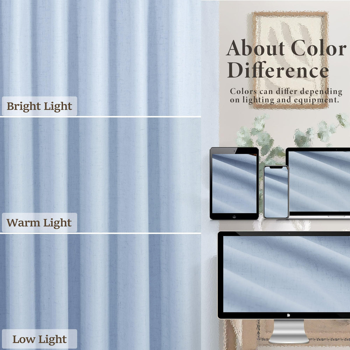 Light Blue Linen 108 Inch 2 Panel Curtain Set Y937679