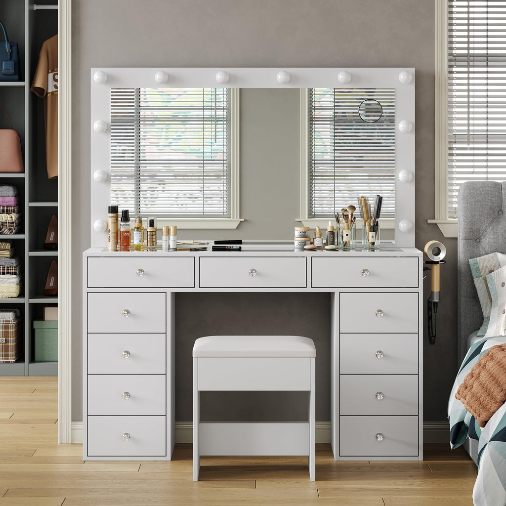 White Vanity Desk with Mirror and Chair P751