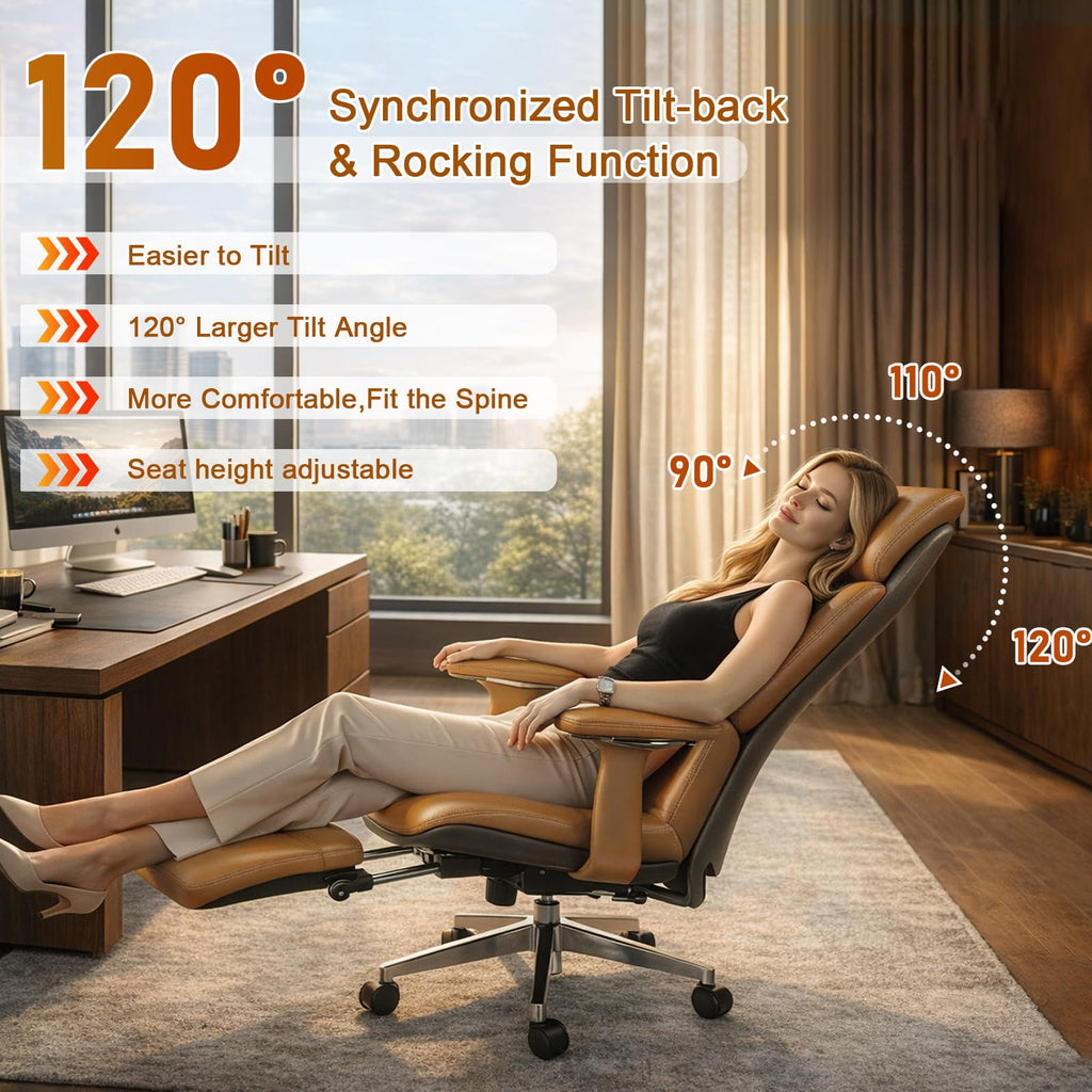 Ergonomic Genuine Leather Office Chair with Footrest X90310