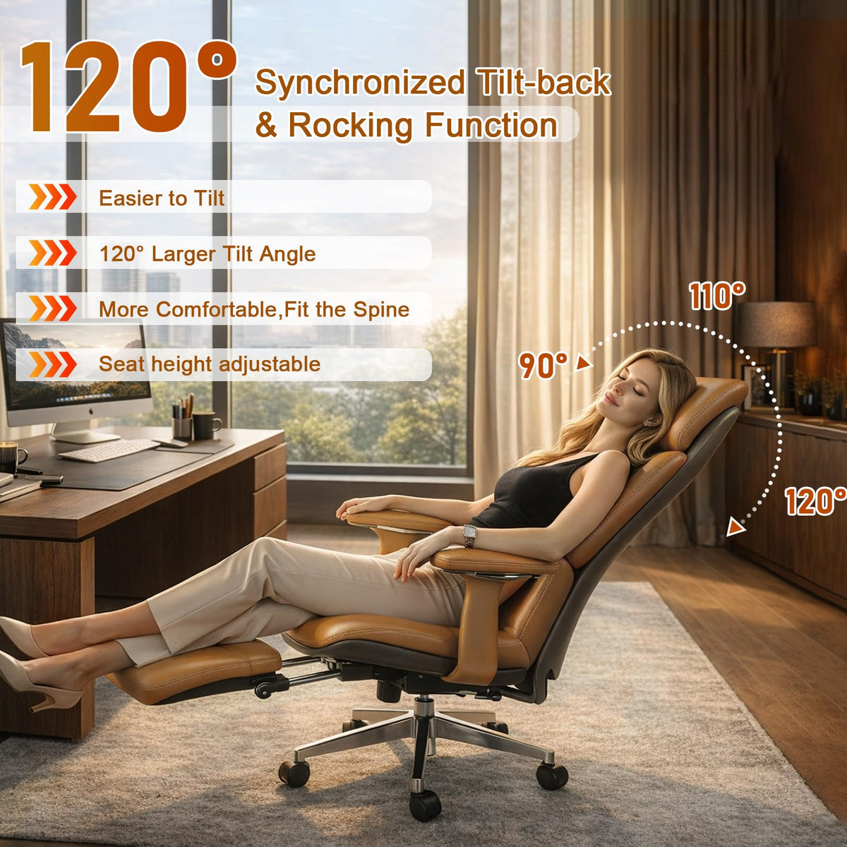 Ergonomic Genuine Leather Office Chair with Footrest X90310
