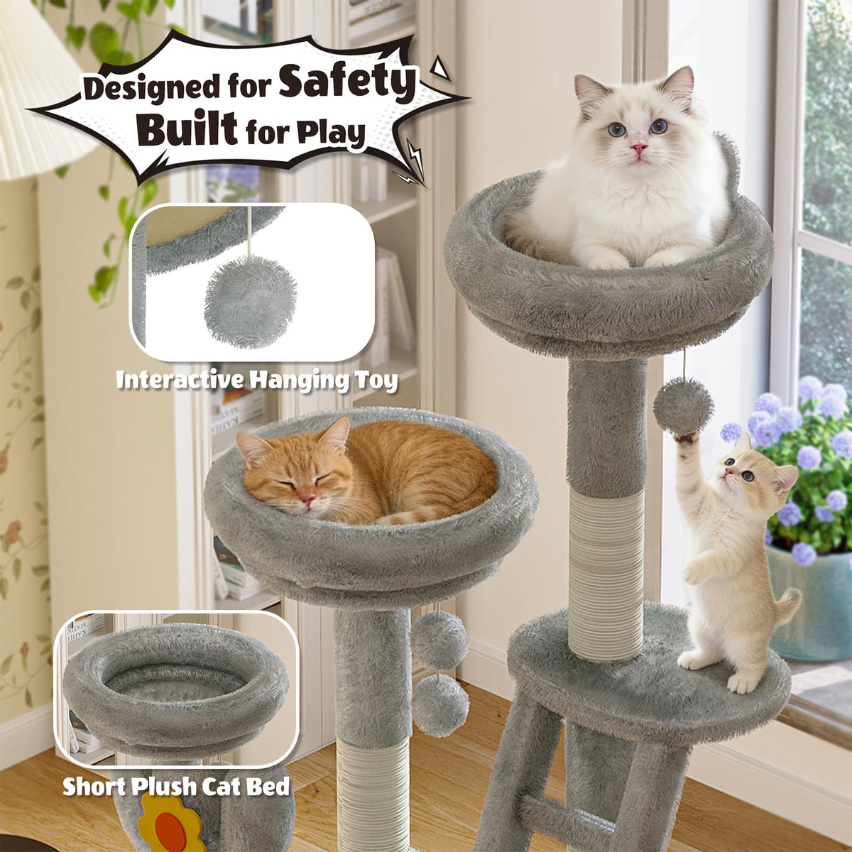 72in Gray Multi-Level Cat Tree with Transparent Capsule J72158