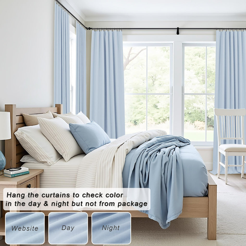 Light Blue Linen 108 Inch 2 Panel Curtain Set Y937679