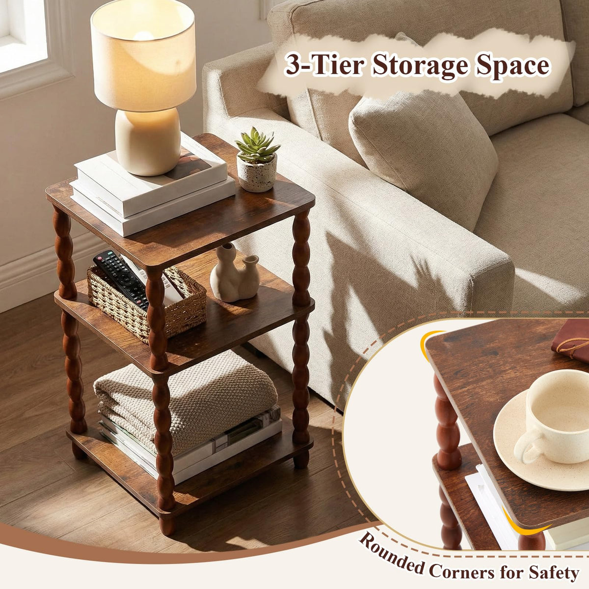 Set of 2 Small 3-tier Square Side Table L19918