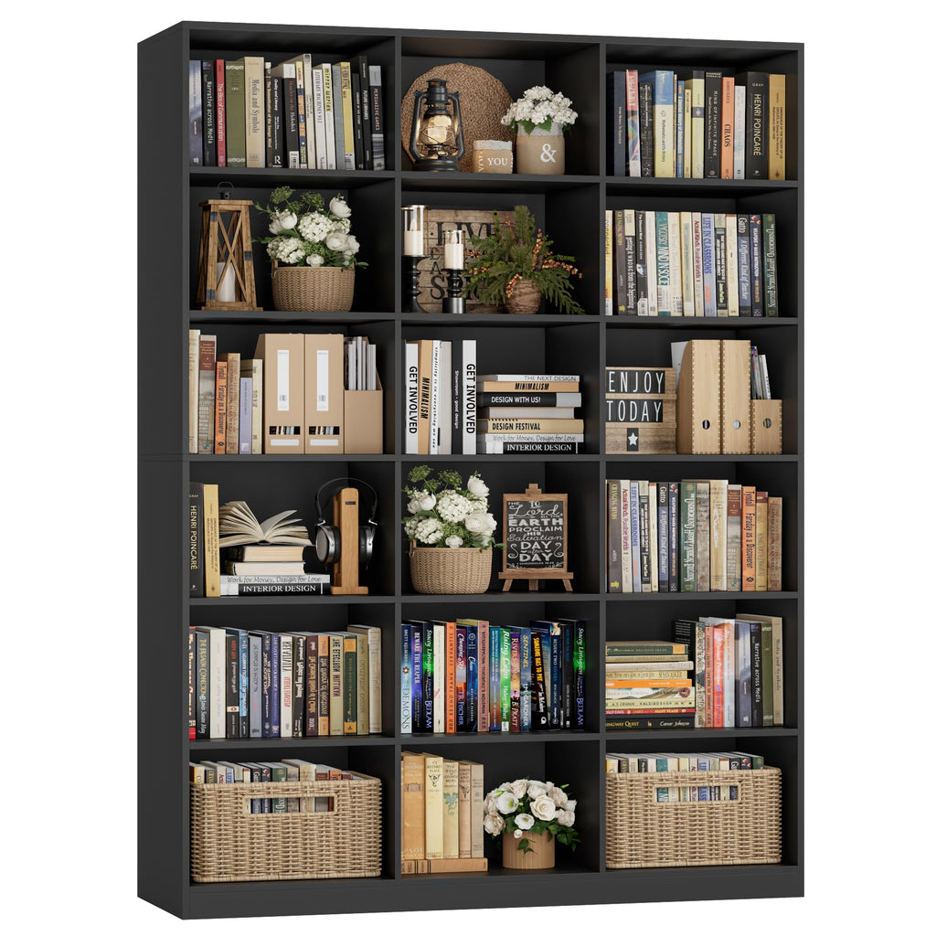 59" W Triple Wide Black Bookshelf and Bookcase N50264