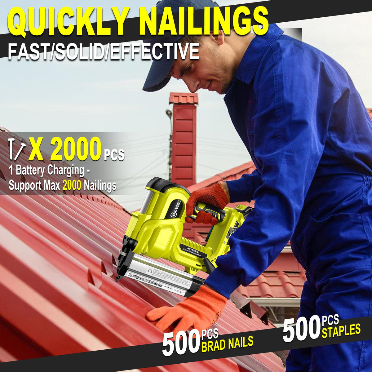 2" Cordless Brad Nailer, 2-in-1 21V Electric Brad Nailer with Battery D99948