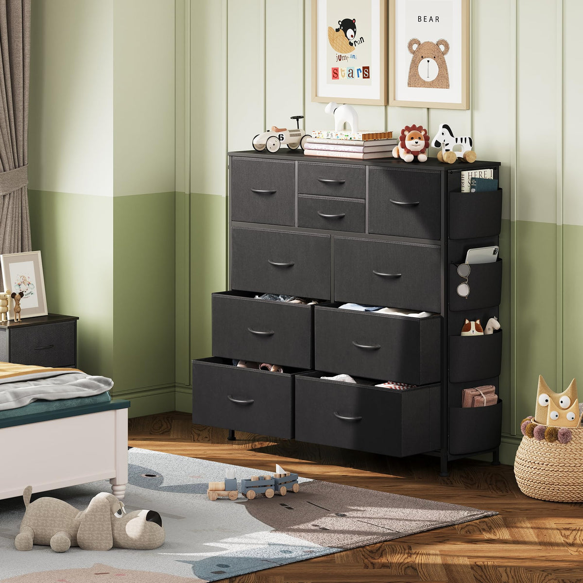 Black 10 Drawer Fabric Dresser W793752