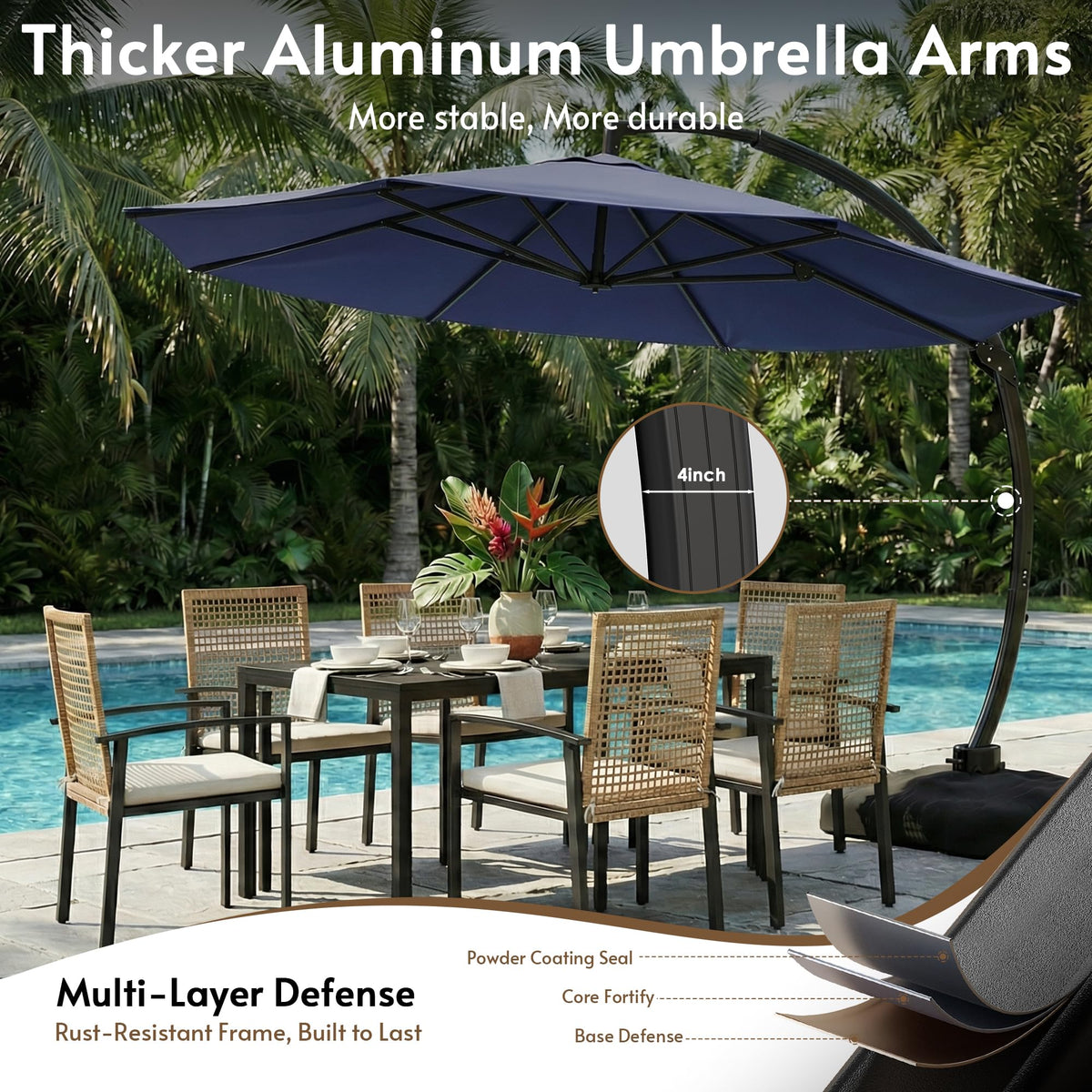 12FT Navy Blue Cantilever Patio Umbrella with Base E4580