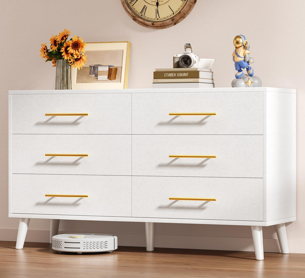 White 6 Drawer Wood Dresser N7818