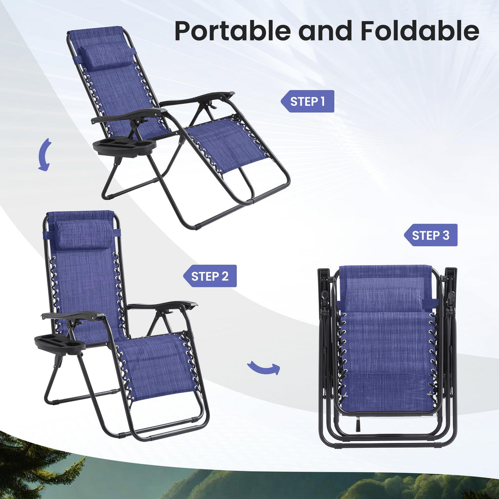 2 Pack Zero Gravity Outdoor Recliner Chair Blue D12956