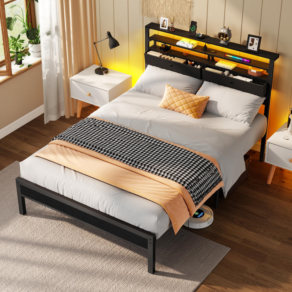 Full Size Bed Frame with Headboard & 2 Fabric Drawers S77307